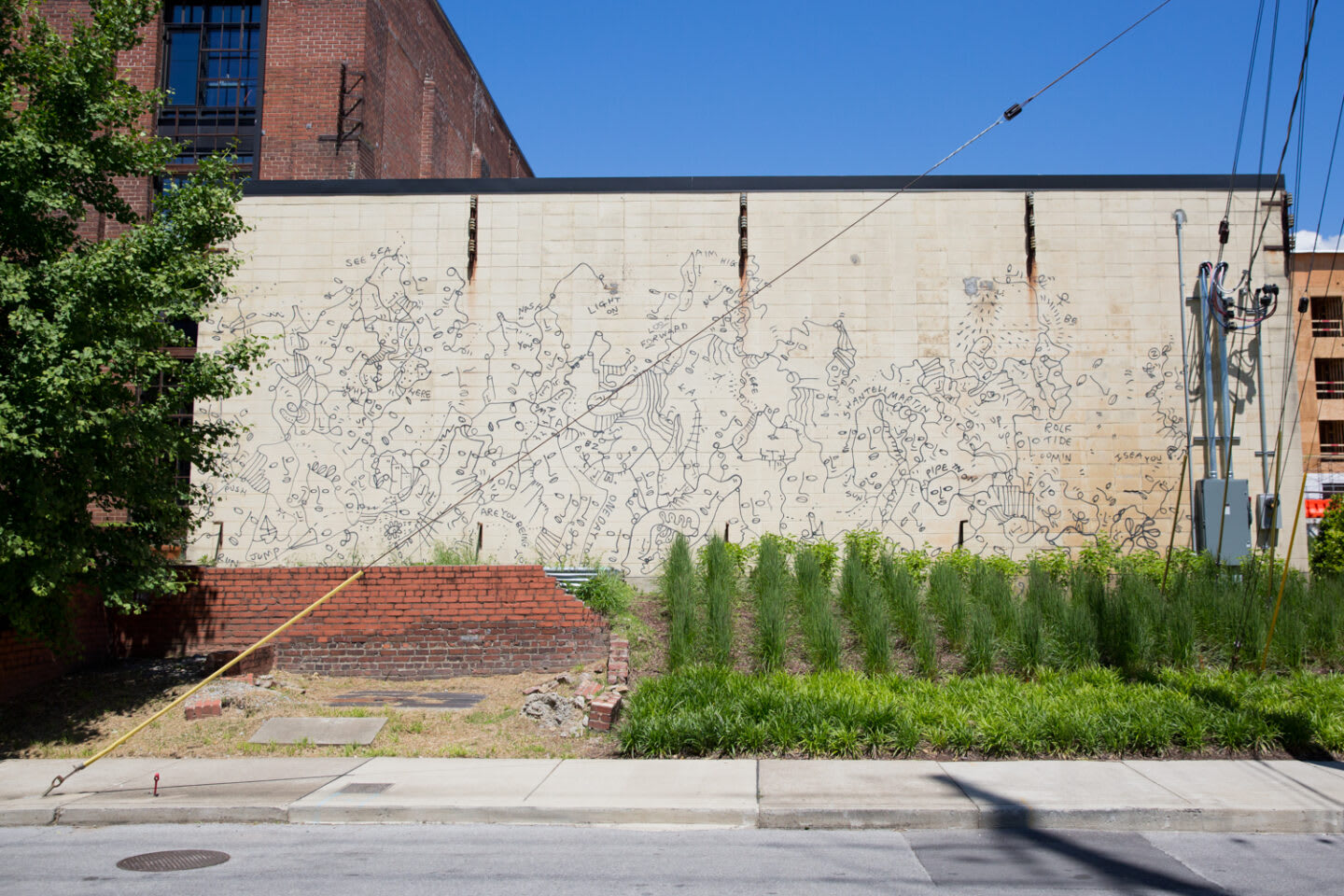 Shantell Martin black-on-white line art mural at Rolf and Daughters in Germantown, Nashville